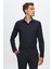 Slim Fit Lacivert Armürlü Gömlek 7HF02ORT02100 3