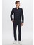 Slim Fit Lacivert Armürlü Gömlek 7HF02ORT02100 6