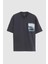 Oversize Antrasit Baskılı %100 Pamuk T-shirt 2EC14ORT05210 5