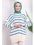 Krem/mavi Çizgili Triko Tunik Pantolon Takım 3