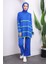Saks Mavi Çizgili Triko Tunik Pantolon İkili Takım 1