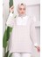 Vizon Yaka Fermuarlı Çizgili İki İplik Sweatshirt 1