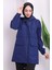 Lacivert Kapüşonlu Fermuarlı Kısa Trenç 1