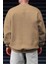 Erkek Camel Basic 0 Sıfır Yaka Baskısız Düz Oversize Salaş Bol Kesim Polar Sweatshirt 2