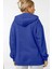 Kadin Saks Mavisi Kapüşonlu Fermuarlı 3 Üç Iplik Polar Kanguru Oversize Salaş Sweatshirt Zip Up Hoodie 2