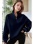 Kadın Lacivert Balıkçı Yaka 3 Iplik Içi Polarlı Şardonlu Oversize Sweatshirt 2