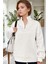 Kadın Ekru Kırık Beyaz Balıkçı Yaka 3 Iplik Içi Polarlı Şardonlu Oversize Sweatshirt 2