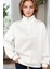 Kadın Ekru Kırık Beyaz Balıkçı Yaka 3 Iplik Içi Polarlı Şardonlu Oversize Sweatshirt 3