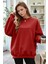 Kadın Kırmızı Dreamer Baskılı 0 Sıfır Yaka Oversize Salaş Bol Kesim Polar Sweatshirt 1