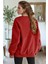 Kadın Kırmızı Dreamer Baskılı 0 Sıfır Yaka Oversize Salaş Bol Kesim Polar Sweatshirt 2