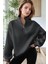 Kadın Antrasit Balıkçı Yaka 3 Iplik Içi Polarlı Şardonlu Oversize Sweatshirt 2