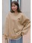 Kadın Camel Arid Mountain Baskılı 0 Sıfır Yaka Oversize Salaş Bol Kesim Polar Sweatshirt 2