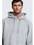 Erkek Gri Düz Kapüşonlu Oversize 3 Iplik Şardonlu Salaş Bol Kesim Hoodie Sweatshirt 3
