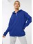 Kadin Saks Mavisi Kapüşonlu Fermuarlı 3 Üç Iplik Polar Kanguru Oversize Salaş Sweatshirt Zip Up Hoodie 1
