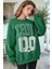 Kadın Yeşil Boston 00 Baskılı 0 Sıfır Yaka Oversize Salaş Bol Kesim Polar Sweatshirt 2