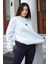 Kadın Beyaz Free Life Baskılı 0 Sıfır Yaka Oversize Salaş Bol Kesim Polar Sweatshirt 4