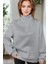 Kadın Gri Balıkçı Yaka 3 Iplik Içi Polarlı Şardonlu Oversize Sweatshirt 3