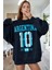 Kadın Lacivert Argentina Baskılı 0 Sıfır Yaka Oversize Salaş Bol Kesim Polar Sweatshirt 1