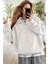Kadın Ekru Kırık Beyaz Yarım Fermuar Polo Yaka 3 Iplik Içi Polarlı Şardonlu Oversize Sweatshirt 1