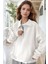 Kadın Ekru Kırık Beyaz Yarım Fermuar Polo Yaka 3 Iplik Içi Polarlı Şardonlu Oversize Sweatshirt 2