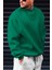 Erkek Yeşil Basic 0 Sıfır Yaka Baskısız Düz Oversize Salaş Bol Kesim Polar Sweatshirt 1