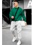 Erkek Yeşil Basic 0 Sıfır Yaka Baskısız Düz Oversize Salaş Bol Kesim Polar Sweatshirt 2
