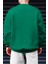 Erkek Yeşil Basic 0 Sıfır Yaka Baskısız Düz Oversize Salaş Bol Kesim Polar Sweatshirt 3