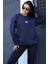 Kadın Lacivert Free Life Baskılı 0 Sıfır Yaka Oversize Salaş Bol Kesim Polar Sweatshirt 1