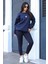 Kadın Lacivert Free Life Baskılı 0 Sıfır Yaka Oversize Salaş Bol Kesim Polar Sweatshirt 5