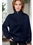 Kadın Lacivert Balıkçı Yaka 3 Iplik Içi Polarlı Şardonlu Oversize Sweatshirt 3