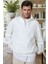 Erkek Ekru Kırık Beyaz Balıkçı Yaka 3 Iplik Içi Polarlı Şardonlu Oversize Sweatshirt 1