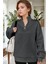 Kadın Antrasit Balıkçı Yaka 3 Iplik Içi Polarlı Şardonlu Oversize Sweatshirt 1