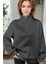 Kadın Antrasit Balıkçı Yaka 3 Iplik Içi Polarlı Şardonlu Oversize Sweatshirt 3