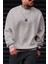 Erkek Koyu Gri Free Life Baskılı Kalın Soft 3 Iplik Içi Şardonlu 0 Sıfır Yaka Oversize Salaş Sweatshirt 5