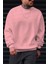 Erkek Pembe Basic 0 Sıfır Yaka Baskısız Düz Oversize Salaş Bol Kesim Polar Sweatshirt 2