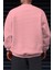 Erkek Pembe Basic 0 Sıfır Yaka Baskısız Düz Oversize Salaş Bol Kesim Polar Sweatshirt 3