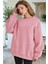 Kadın Pembe Basic 0 Sıfır Yaka Baskısız Düz Oversize Salaş Bol Kesim Polar Sweatshirt 2