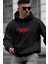 Erkek Siyah Never Baskılı Kapüşonlu 3 Üç Iplik Polar Kanguru Cepli Oversize Sweatshirt Hoodie 2
