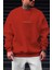Erkek Kırmızı Dreamer Baskılı 0 Sıfır Yaka Oversize Salaş Bol Kesim Polar Sweatshirt 1