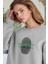 Kadın Gri Personality Baskılı 0 Sıfır Yaka Oversize Salaş Bol Kesim Polar Sweatshirt 2