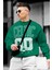 Erkek Yeşil Boston 00 Baskılı 0 Sıfır Yaka Oversize Salaş Bol Kesim Polar Sweatshirt 1