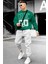 Erkek Yeşil Boston 00 Baskılı 0 Sıfır Yaka Oversize Salaş Bol Kesim Polar Sweatshirt 2