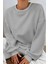 Kadın Dikiş Detaylı Gri Basic 0 Sıfır Yaka Düz Oversize Salaş Bol Kesim Polar Sweatshirt 1