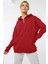 Kadin Kırmızı Kapüşonlu Fermuarlı 3 Üç Iplik Polar Kanguru Oversize Salaş Sweatshirt Zip Up Hoodie 1