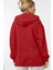 Kadin Kırmızı Kapüşonlu Fermuarlı 3 Üç Iplik Polar Kanguru Oversize Salaş Sweatshirt Zip Up Hoodie 2