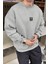 Erkek Gri Melanj Free Life Baskılı Kalın Soft 3 Iplik Içi Şardonlu 0 Sıfır Yaka Oversize Salaş Sweatshirt 1