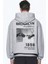 Erkek Gri 1898 Baskılı Kapüşonlu Oversize 3 Iplik Şardonlu Salaş Bol Kesim Hoodie Sweatshirt 1