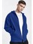 Erkek Saks Mavisi Kapüşonlu Fermuarlı 3 Üç Iplik Polar Kanguru Oversize Sweatshirt Zip Up Hoodie 2