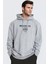 Erkek Gri 1898 Baskılı Kapüşonlu Oversize 3 Iplik Şardonlu Salaş Bol Kesim Hoodie Sweatshirt 4