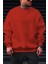 Erkek Kırmızı Basic 0 Sıfır Yaka Baskısız Düz Oversize Salaş Bol Kesim Polar Sweatshirt 1